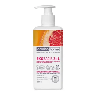 Безфосфатний Миючий екозасіб 2 в 1 для миття посуду, овочів та фруктів, дитячих іграшок - головне фото, передня сторона упаковки