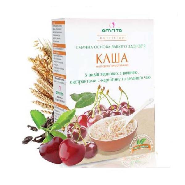 Каша миттєвого приготування 5 видів зернових з вишнею, екстрактами L-карнитину та зеленого чаю Каша миттєвого приготування 5 видів зернових з вишнею, екстрактами L-карнитину та зеленого чаю