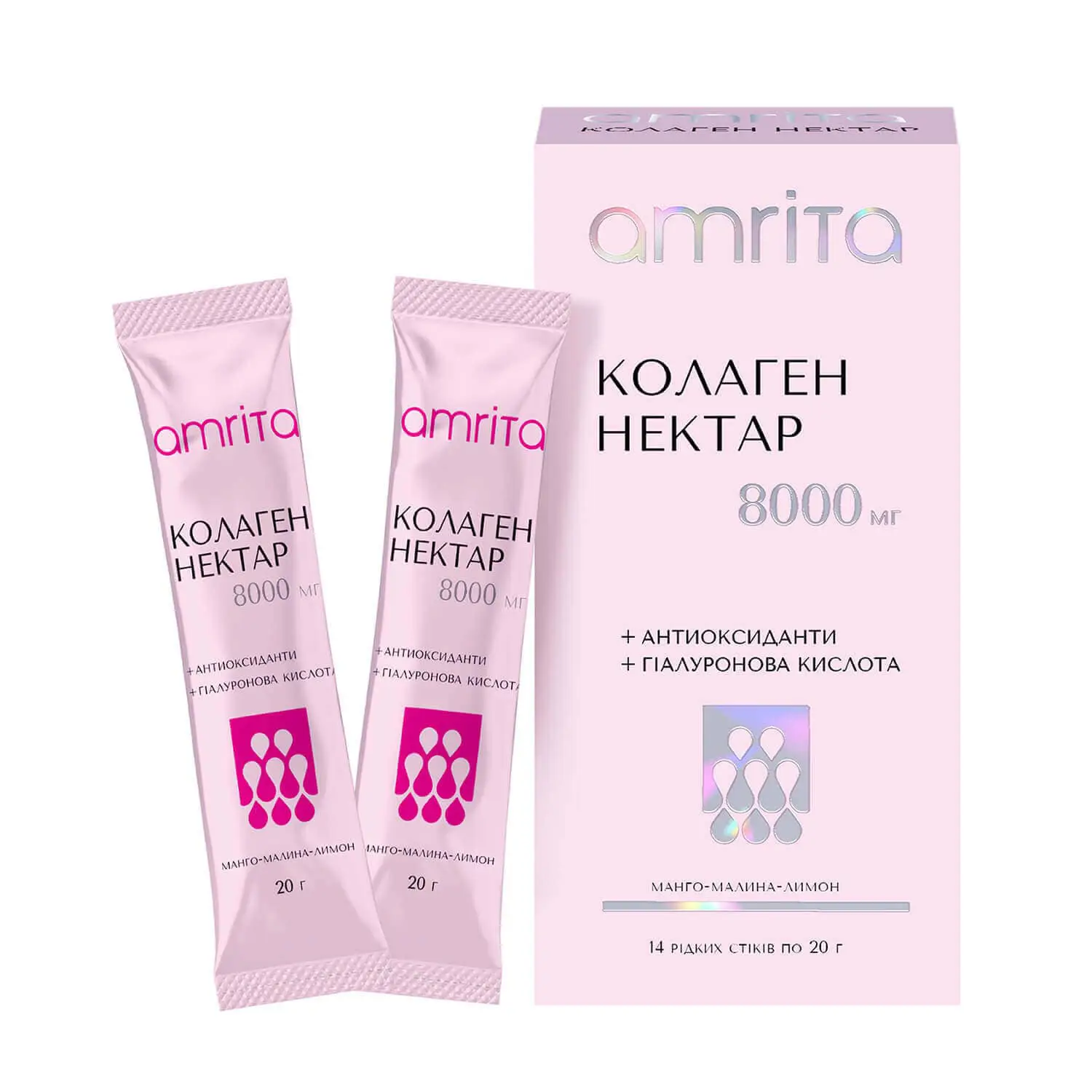 Дієтична добавка (БАД) Колаген нектар 8000 мг + антиоксиданти та гіалуронова кислота стіки – головне фото, передня сторона упаковки Дієтична добавка (БАД) Колаген нектар 8000 мг + антиоксиданти та гіалуронова кислота стіки – головне фото, передня сторона упаковки